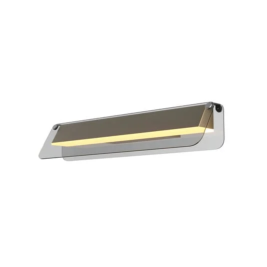 Aplique de pared LED FLAT, gris/latón, ancho 43 cm, vidrio/metal