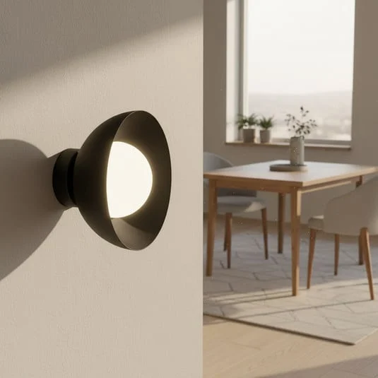 Aplique de pared Bibi K1, negra, acero/vidrio, Ø 18 cm