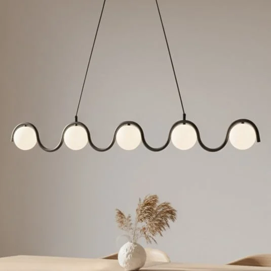 Lámpara colgante Sinus 5, negro/ópalo, cristal, longitud 110 cm