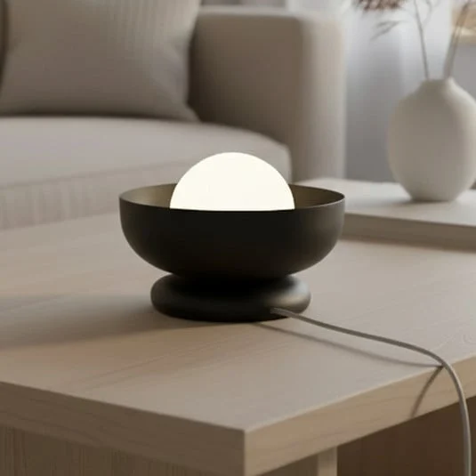 Lámpara de mesa Ozzy LN1, negra, acero/vidrio, altura 13 cm, G9