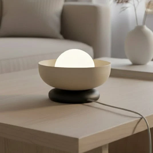 Lámpara de mesa Ozzy LN1, beige, acero/vidrio, altura 13 cm, G9