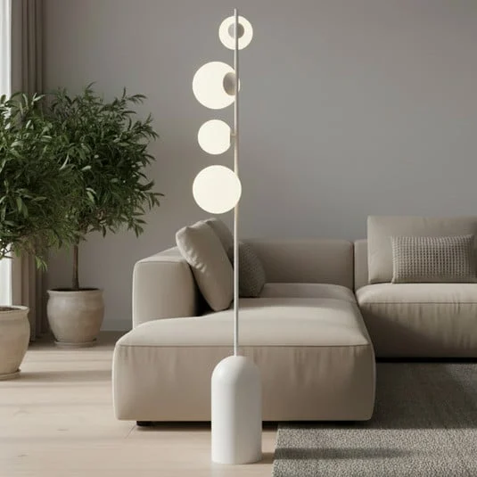 Lámpara de pie Etno LP4, blanca, cristal/acero, altura 140 cm, G9