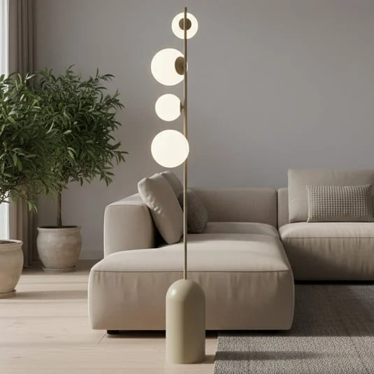 Lámpara de pie Etno LP4, beige, vidrio/acero, altura 140 cm, G9, G9