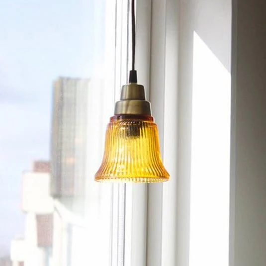 Lámpara colgante PR Home Emmi, ámbar/latón, cristal, enchufe, E27