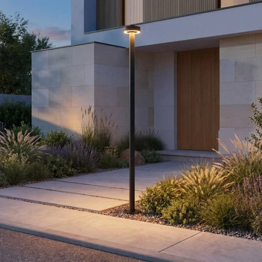 Lámpara exterior LED Lucande Nirella, 200 cm, negra, CCT, IP65