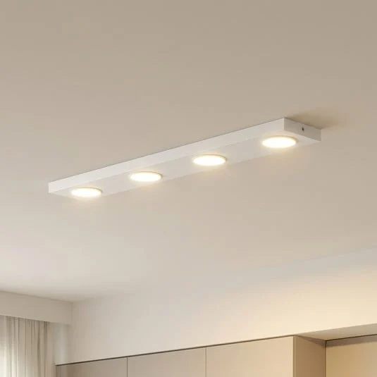 Lámpara de techo Hero, blanca, 4 luces, 75 x 12 cm, metal, GX53