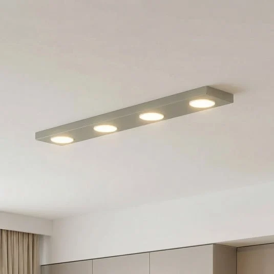Lámpara de techo Hero gris-beige, 4 luces, 75 x 12 cm, metal, GX53