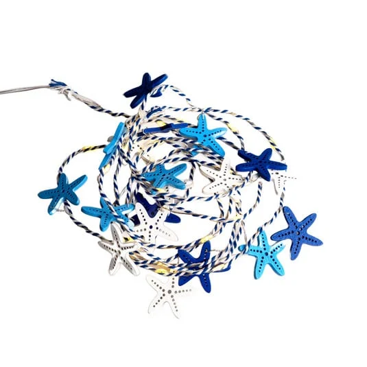 Cadena de luces LED Selma Starfish azul 20 luces. Funciona con pilas.