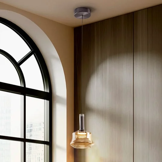 Lámpara colgante LED Scarlett, color ámbar, Ø 18 cm, cristal