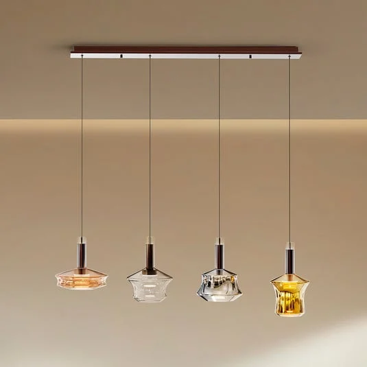 Lámpara colgante LED Scarlett, multicolor, longitud 108 cm, cristal, 4 luces.