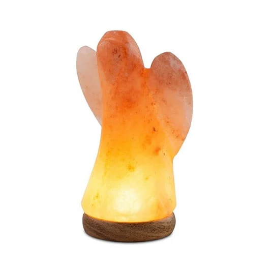 Lámpara de sal Engel pequeña, base de madera, conexión USB, ámbar