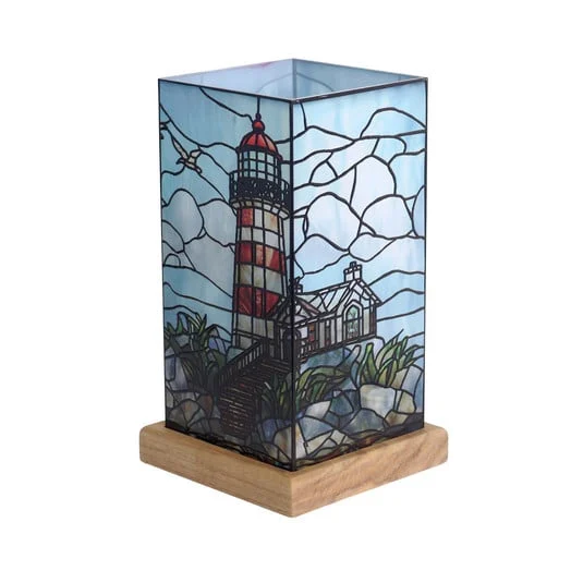 Lámpara de mesa LED Art Light Faro, base de madera, acrílico, multicolor