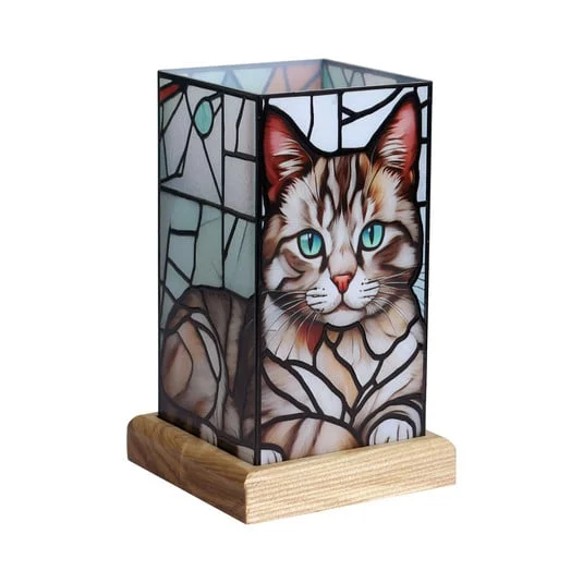Lámpara de mesa LED Art Light Gato, base de madera, acrílico, multicolor