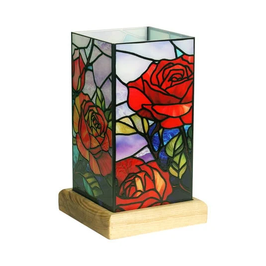 Lámpara de mesa LED Art Light Rose, base de madera, acrílico, multicolor