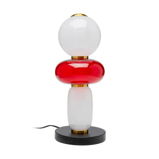 Lámpara de mesa KARE Sugar, blanca/roja, cristal, 43 cm de altura, G9