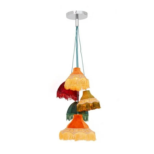 Lámpara colgante KARE Saloon Fringes, multicolor, 5 luces, E14