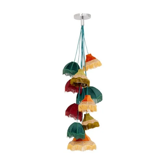 Lámpara colgante KARE Saloon Fringes, multicolor, 10 luces, E14