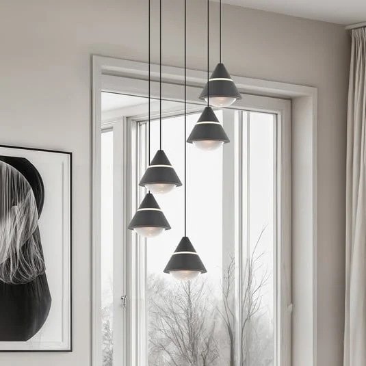 lámpara colgante LED Romeo, Ø 28 cm, negro, metal, 5 luces.