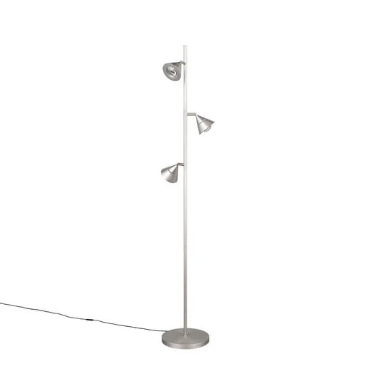 lámpara de pie LED Romeo, altura 150 cm, metal níquel, 3 luces.