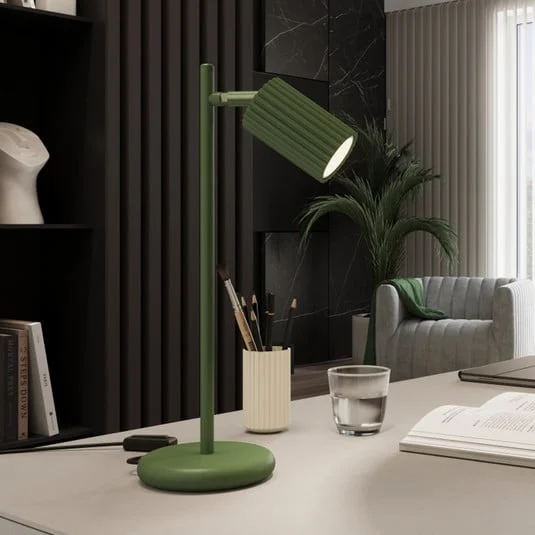 Lámpara de mesa ALORA, altura 43 cm, verde oliva, metal, GU10