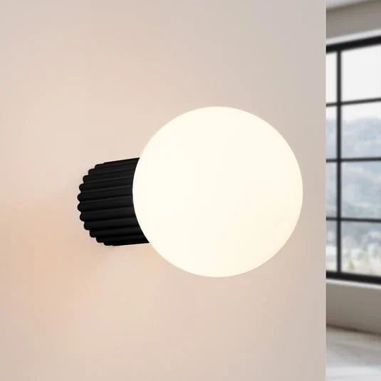 Aplique de pared ORBI, negro, vidrio/metal, Ø 12 cm, IP44, G9