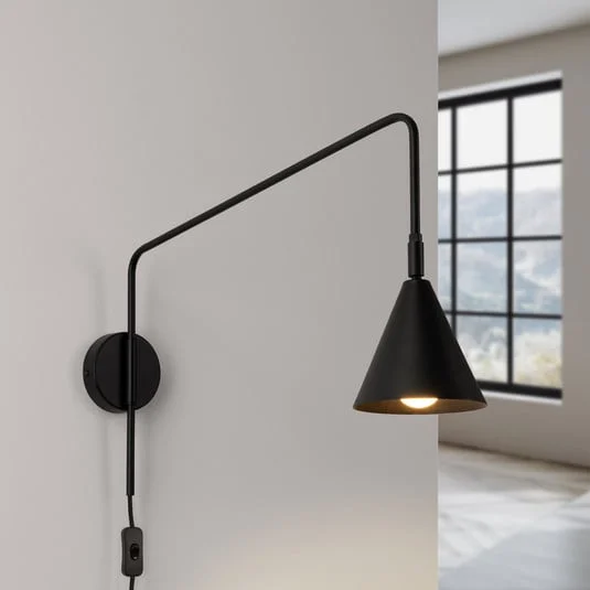 Aplique de pared LYS, negra, Ø 14 cm, metal, enchufe, E14