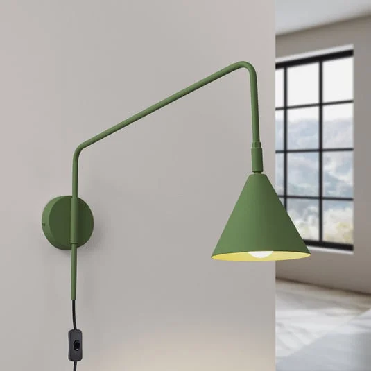 Aplique de pared LYS, verde oliva, Ø 14 cm, metal, enchufe, E14