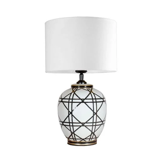 lámpara de mesa PR Home New York, blanca, altura 46 cm, cerámica