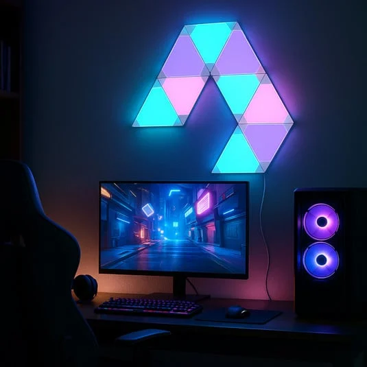 Aplique de pared LED inteligente Calex TRIANGLES, 9 piezas, RGBW, atenuable