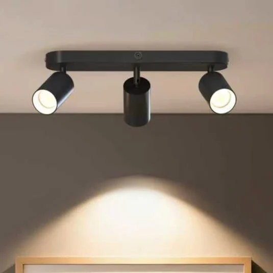 Downlight Calex GU10, negro, longitud 37 cm, 3 luces, metal
