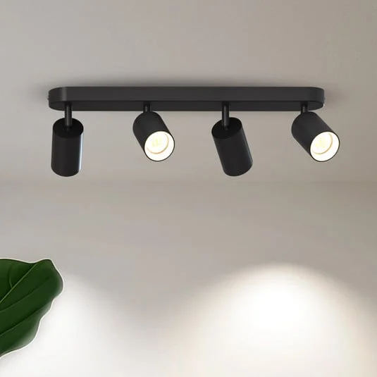 Downlight Calex GU10, negro, longitud 49 cm, 4 luces, metal