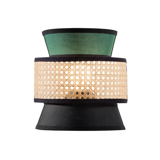 Aplique de pared Gazebo, verde/negro/natural, 24 cm, tela/ratán