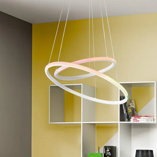 lámpara colgante LED Axis, Ø 60/40 cm, blanca, metal, CCT, RGB