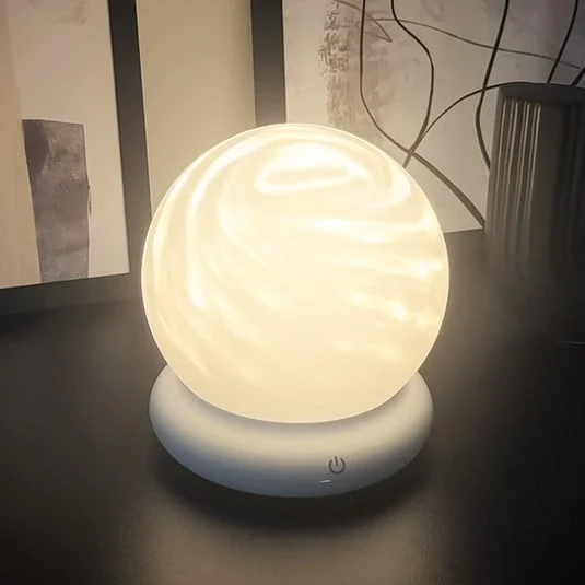 Lámpara de mesa LED recargable LUSTRO, blanca, Ø 15 cm, RGBW, regulable