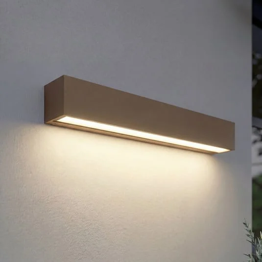 Aplique LED para exterior Lucande Lengo, 50 cm, marrón, luz hacia abajo, 3000 K