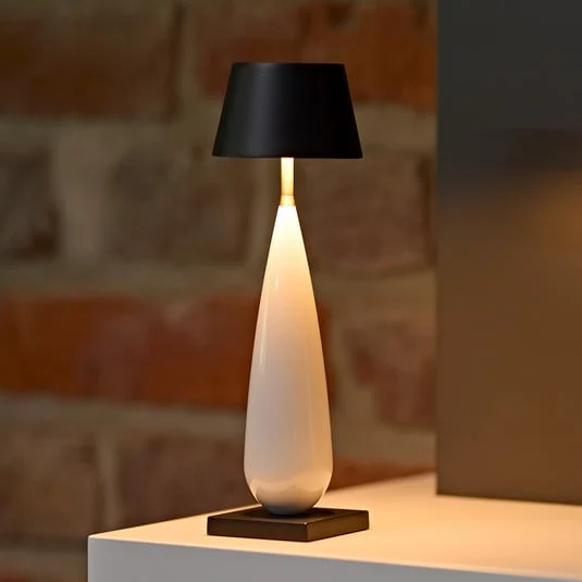 lámpara de mesa LED recargable Thala, blanco/negro, IP65, 24 cm