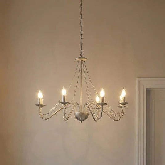 Lámpara de araña Malbo, oro blanco, metal, 8 luces, E14
