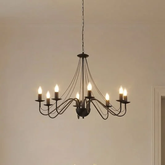 Lámpara de araña Malbo, negra, metal, 8 luces, E14