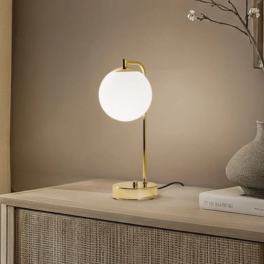 Lámpara de mesa Rico, cristal/metal, dorado/blanco, altura 36 cm