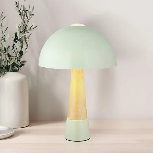 Lámpara de mesa Paulin, verde/efecto madera, metal, 37 cm, E27