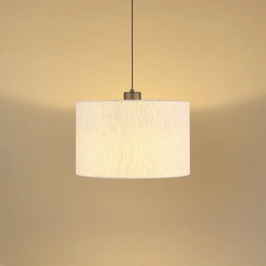 Lámpara colgante LED Thea, crema/negro mate, lino, Ø 35 cm