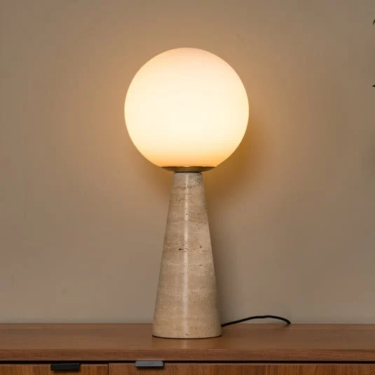 Lámpara de mesa Evin, color crema, altura 46 cm, piedra/vidrio