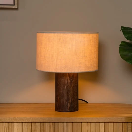 Lámpara de mesa Tachina, altura 31 cm, marrón/natural, madera/tejido