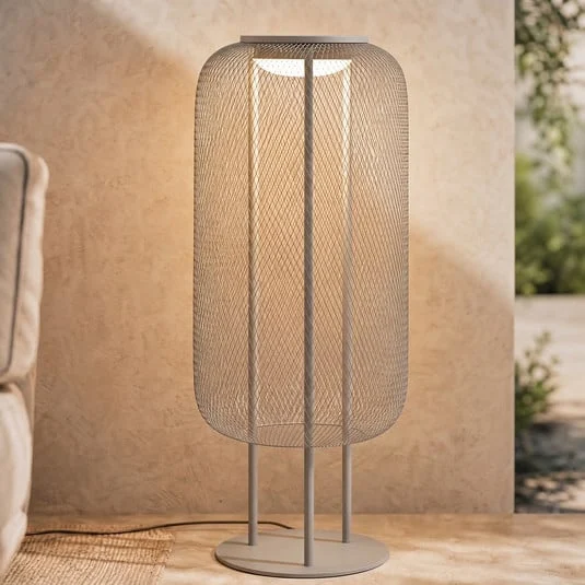 Lámpara de pie LED Lucande Korvyn, gris piedra, altura 80 cm, IP44