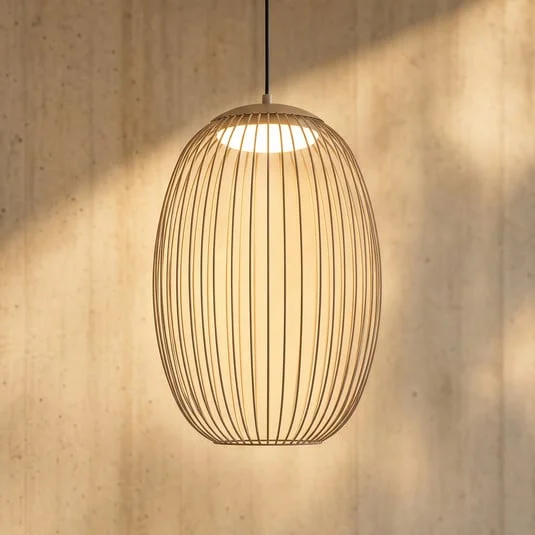 Lampára colgante exterior LED Lucande Richi, beige, 40 cm, atenuable