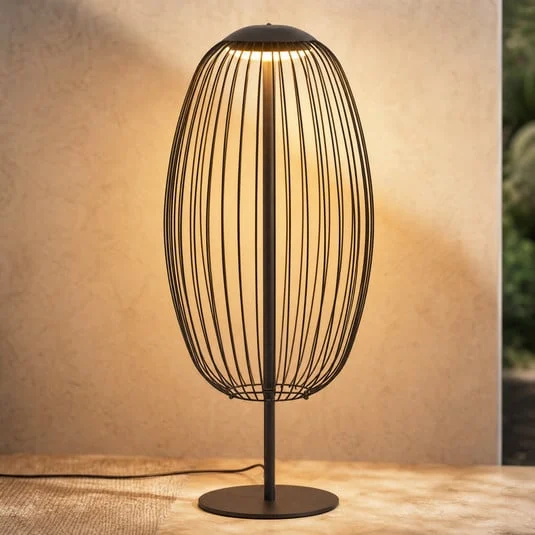 Lámpara de pie LED exterior Lucande Richi, negra, altura 90 cm, IP44