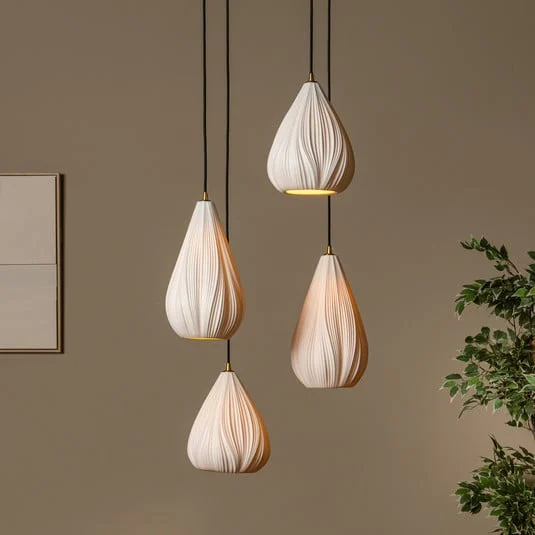 Lámpara colgante Cinzia, blanco/negro, Ø 55 cm, porcelana, 4 luces.