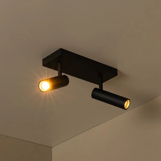 Downlight Grado, longitud 25 cm, negro, metal, 2 luces.