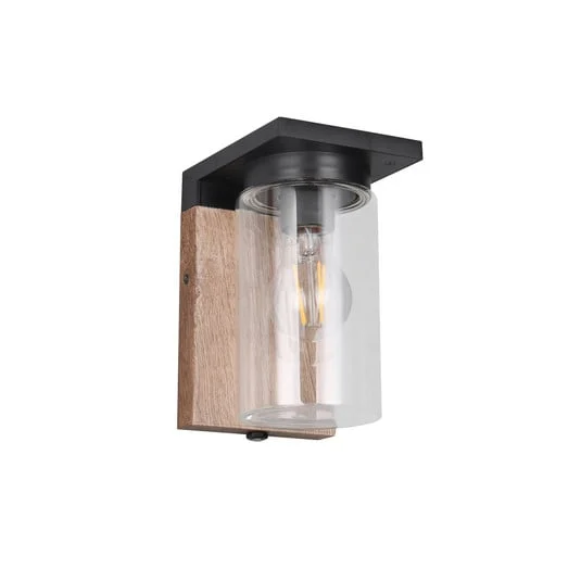 Aplique para exterior ARDILA, aspecto de madera, altura 19 cm, metal/vidrio,