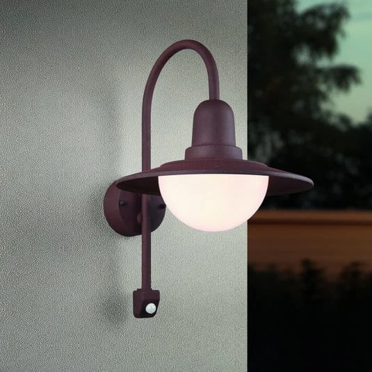 Aplique para exterior con sensor NORMAN, óxido, Ø 30 cm Metal/vidrio IP44